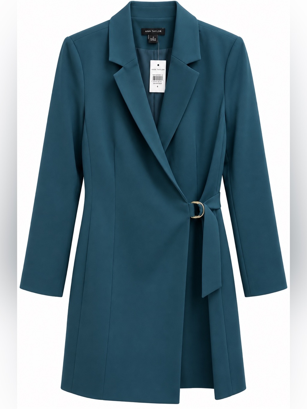 Ann Taylor Teal Blazer Wrap Trench Coat Dress with D-Ring Belt